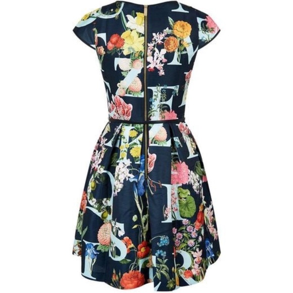 TED BAKER Navy Ottoman Alphabet Skater Dress Size 1 (Aus 8) - Picture 2 of 10